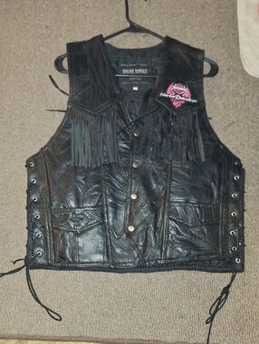 Women's Black Leather Fringe Vest